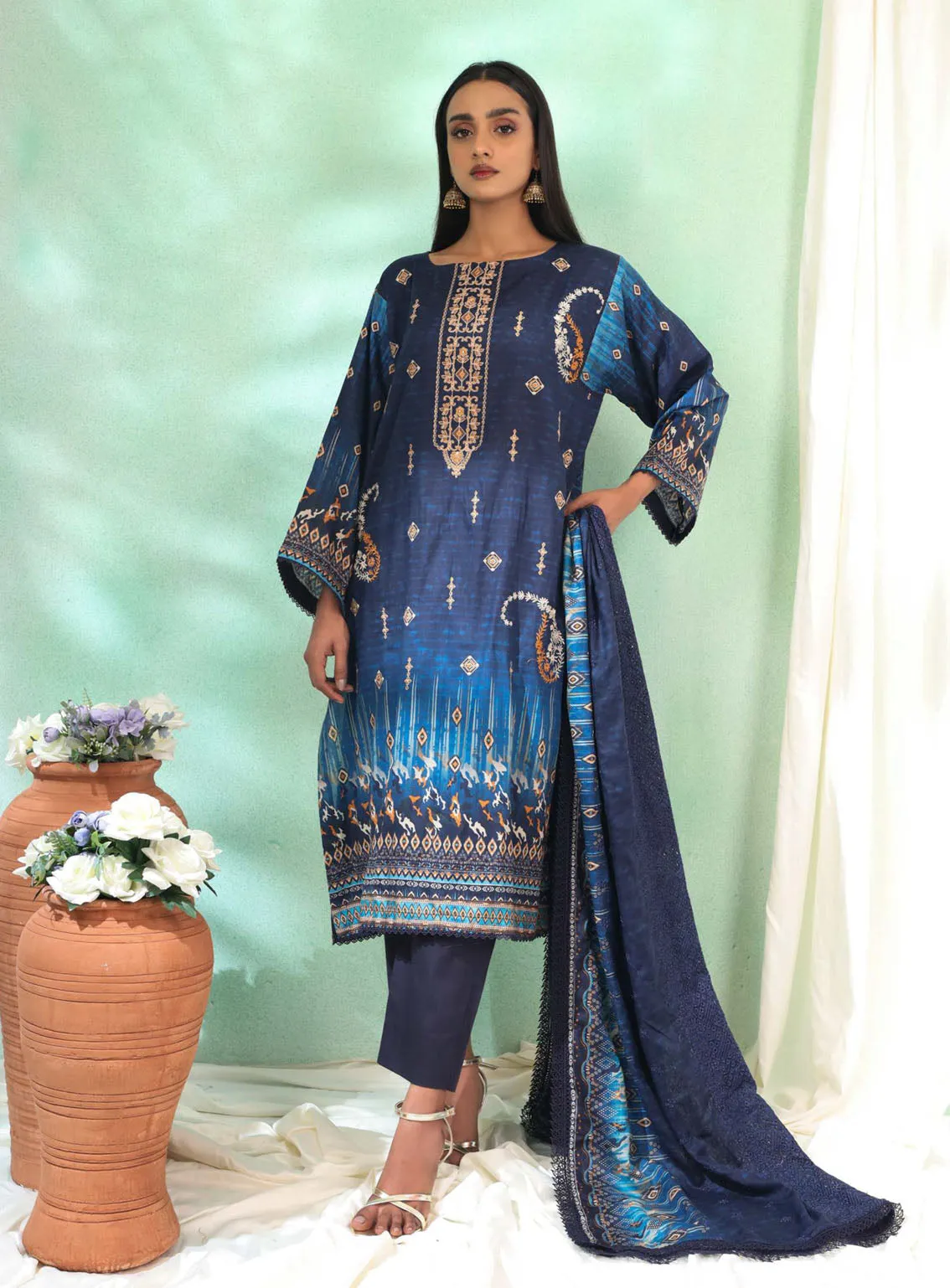 Imara By Rashid Textile Embroidered Lawn 3 Piece Unstitched Suit RT24IEL D-186