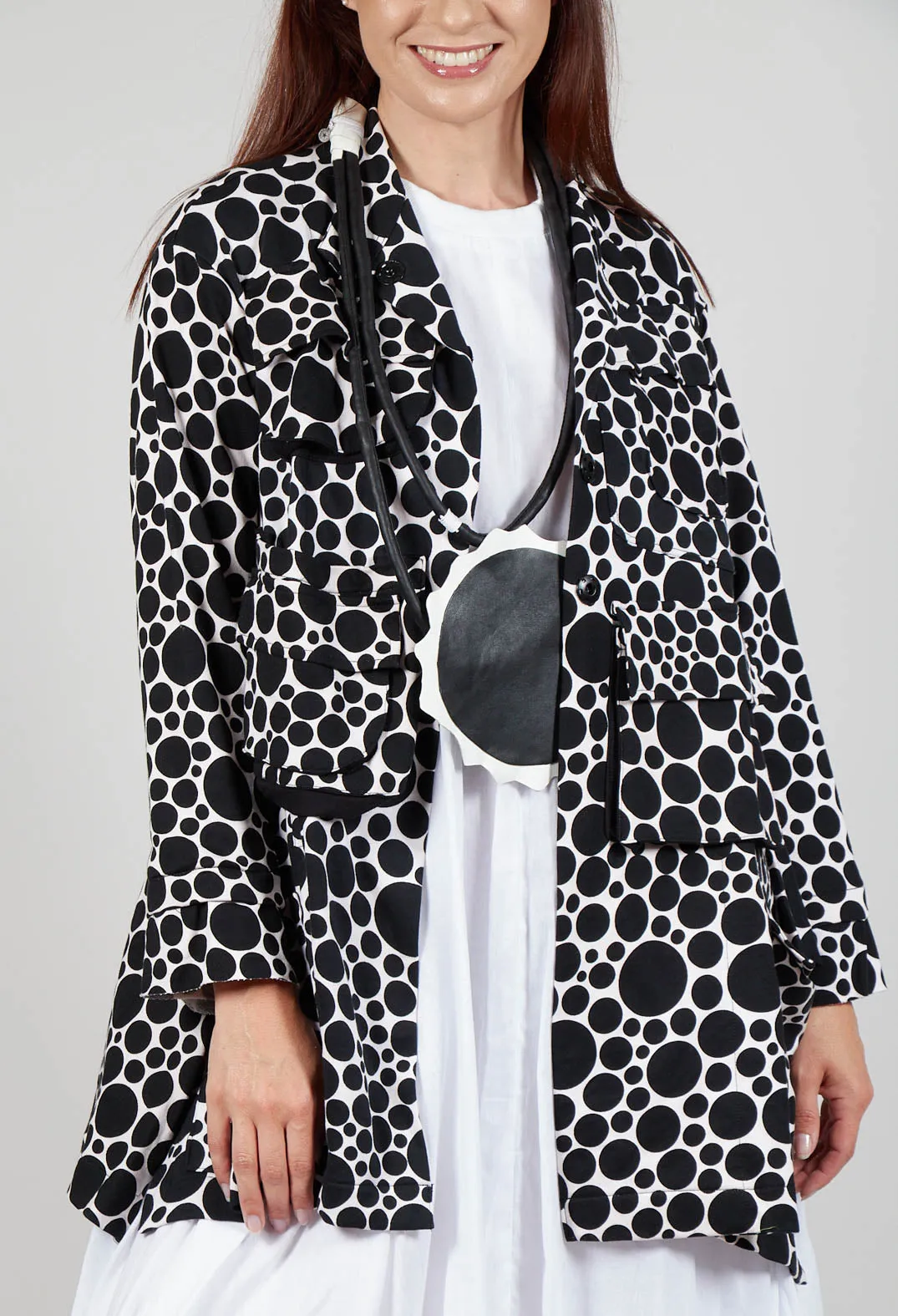 Jersey Jacket in White with Black Pois