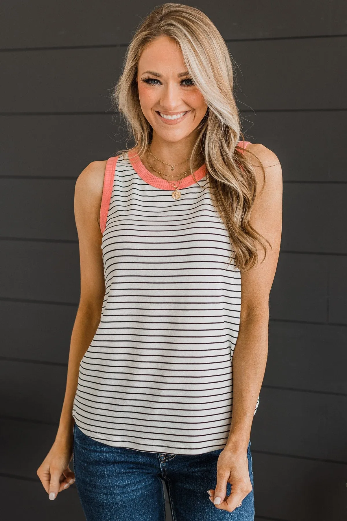 Just The Right Time Tank Top- Ivory & Coral