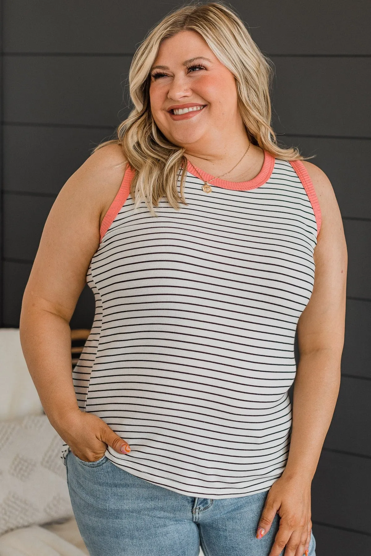 Just The Right Time Tank Top- Ivory & Coral