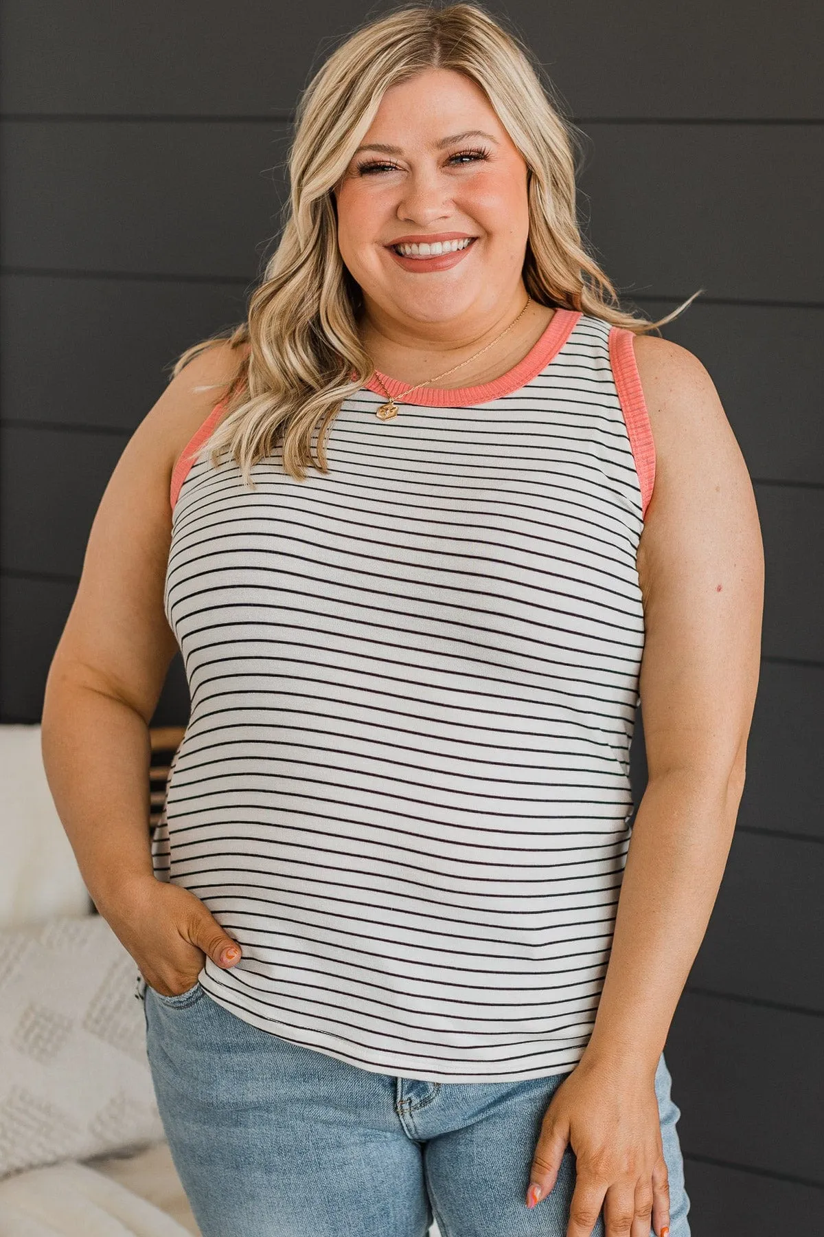 Just The Right Time Tank Top- Ivory & Coral