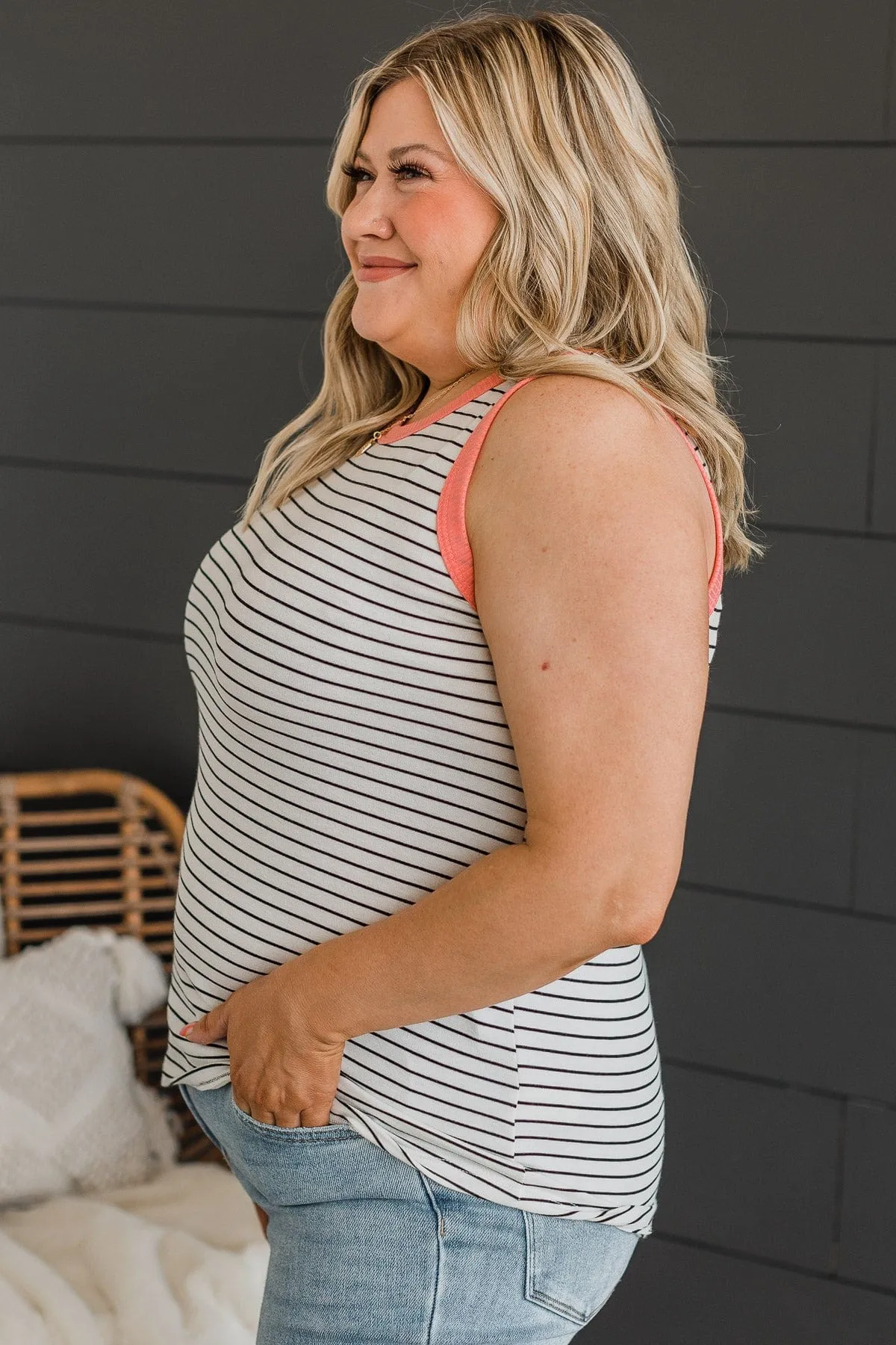 Just The Right Time Tank Top- Ivory & Coral