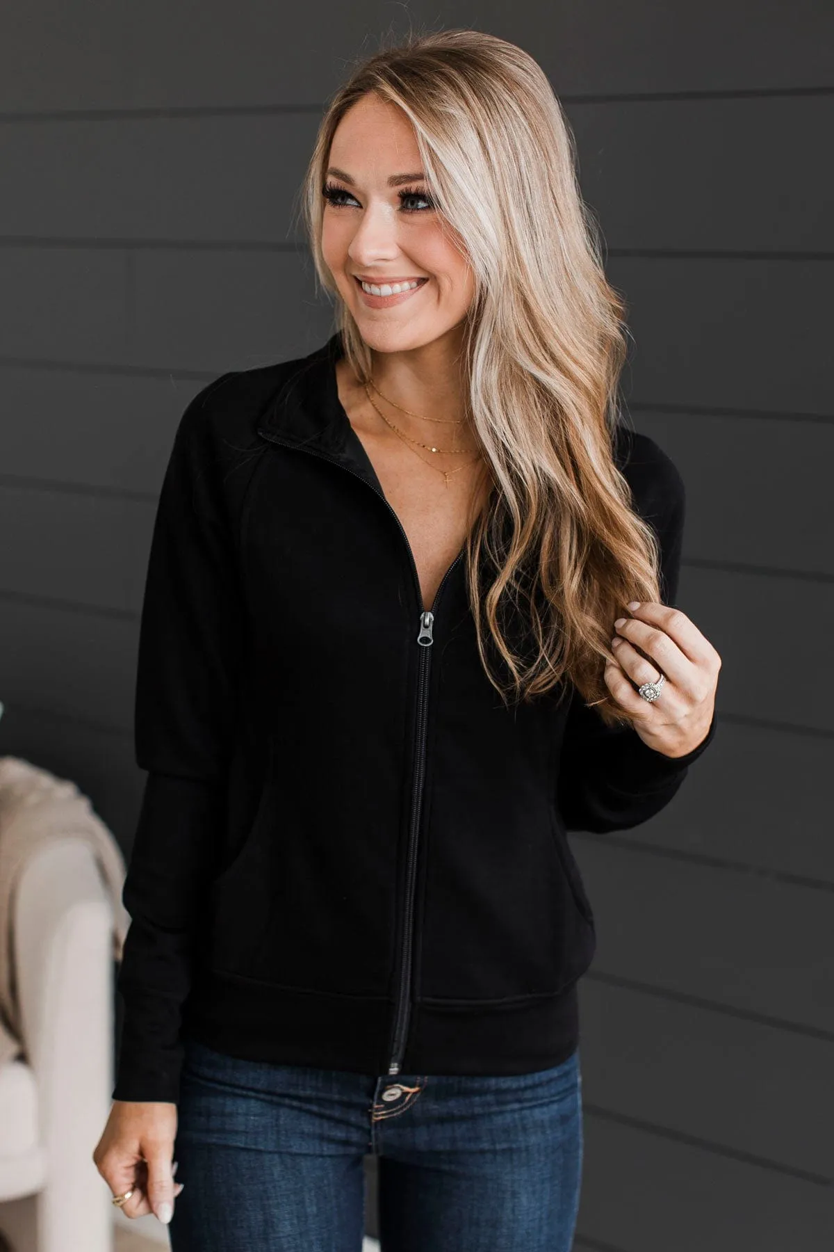 Keep Crushing It Zip-Up Jacket- Black