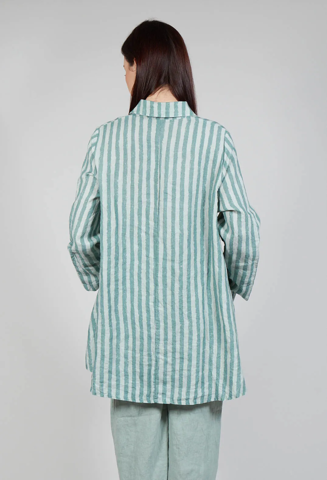 Long Sleeve Linen Stripe  Jacket in Teal