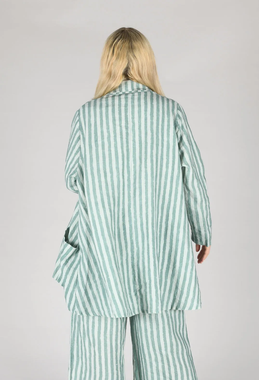 Long Sleeve Linen Stripe  Jacket in Teal