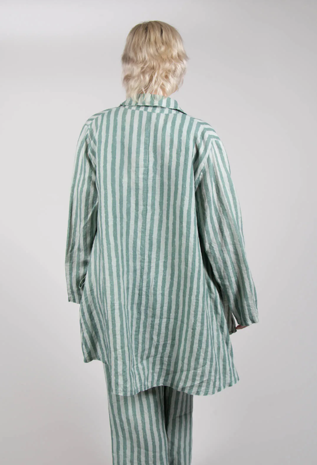 Long Sleeve Linen Stripe  Jacket in Teal