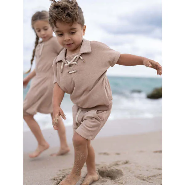 Maniere Beach Terry Pullover Top & Short Set, Sand