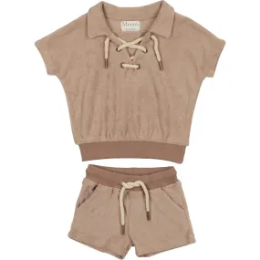 Maniere Beach Terry Pullover Top & Short Set, Sand