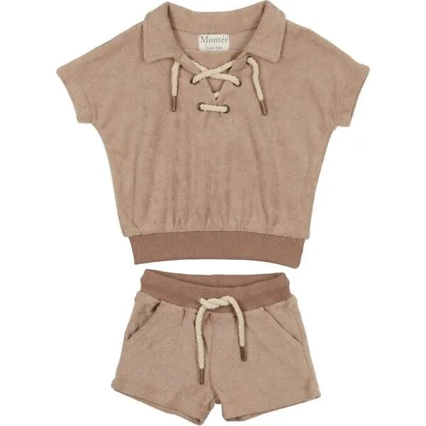 Maniere Beach Terry Pullover Top & Short Set, Sand