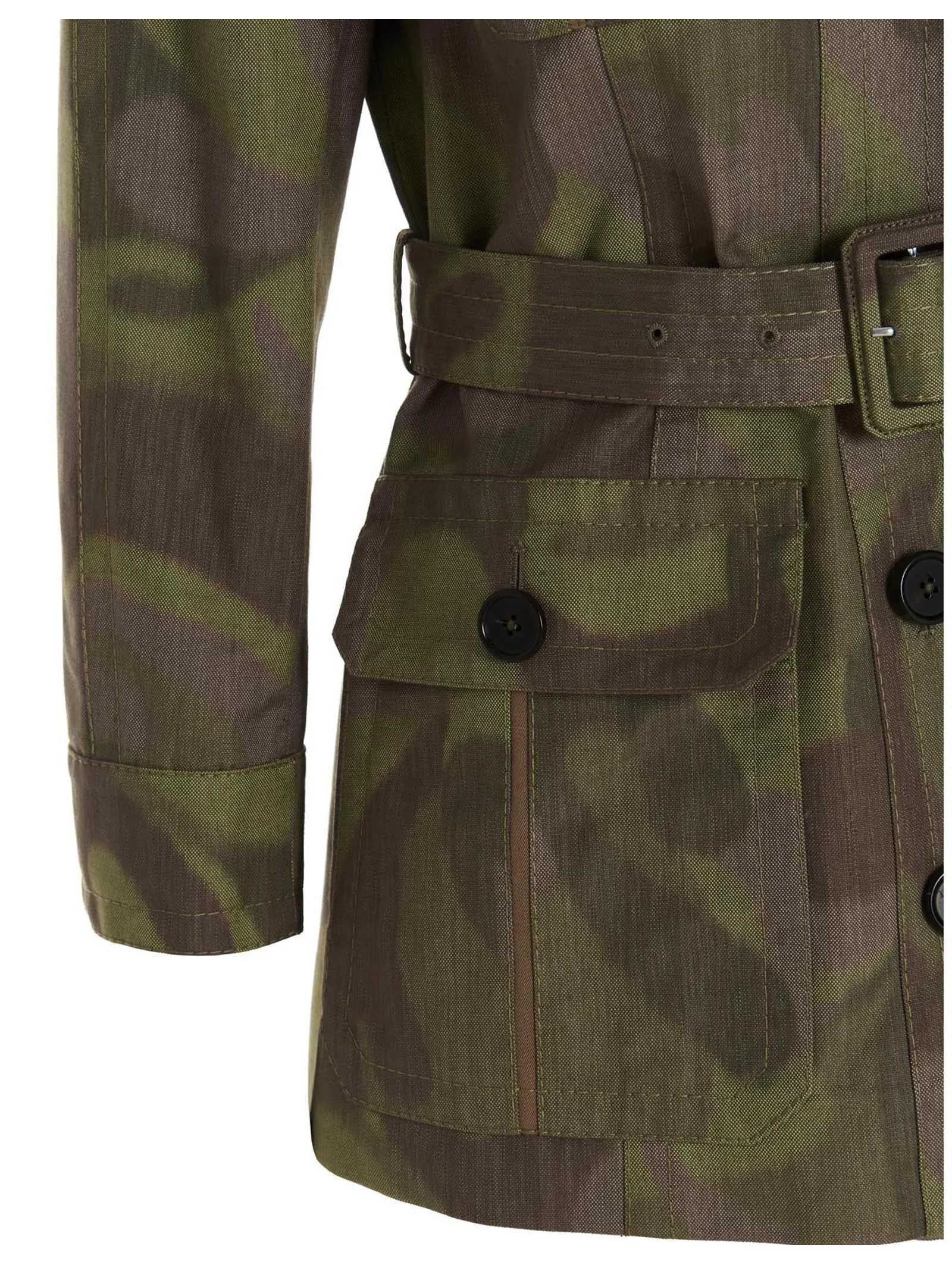 Marni Camouflage Printed Belted Long Sleeved Jacket