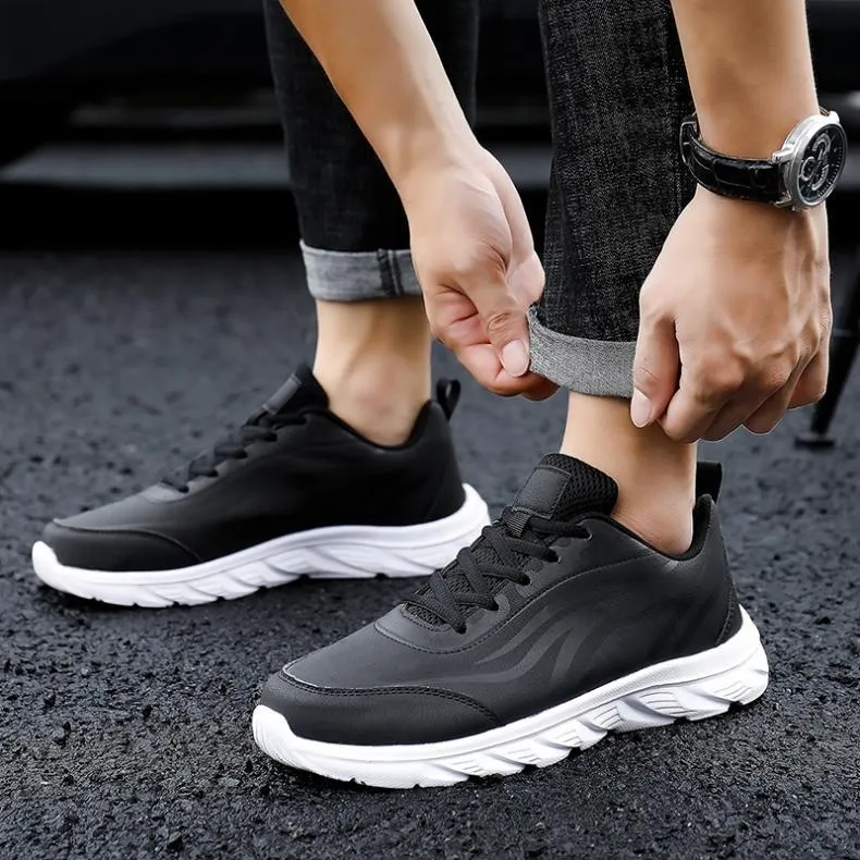 Men's Lightweight Leather Sneakers: HZ153 Casual Sport Running Shoes