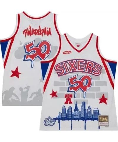 Mitchell & Ness Men's NBA x Tats Cru Philadelphia 76ers Hardwood Classics Fashion Jersey