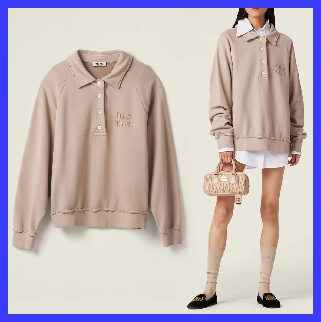 MiuMiu  |Long Sleeves Plain Cotton Logo Hoodies & Sweatshirts