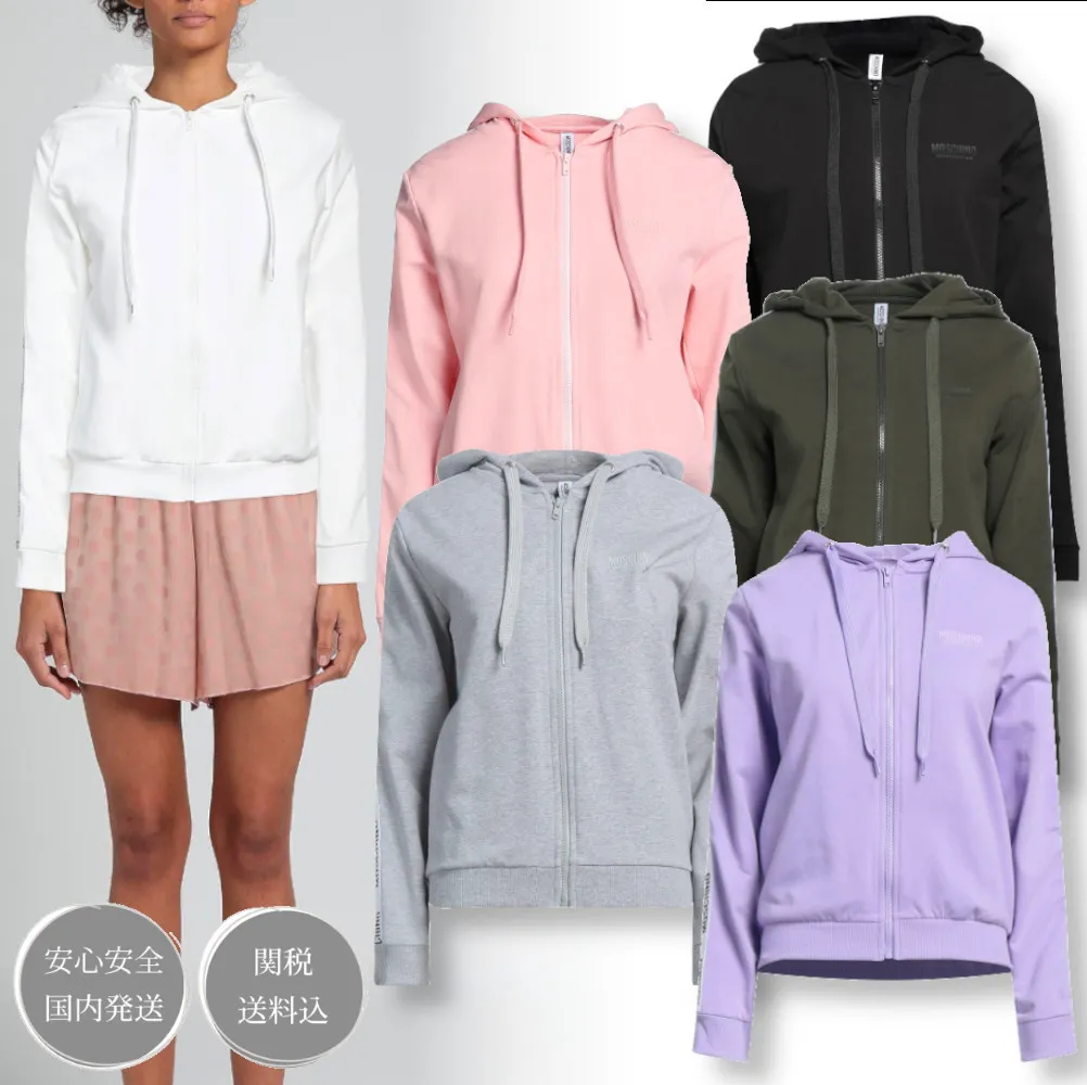 Moschino  |Long Sleeves Plain Cotton Logo Hoodies & Sweatshirts