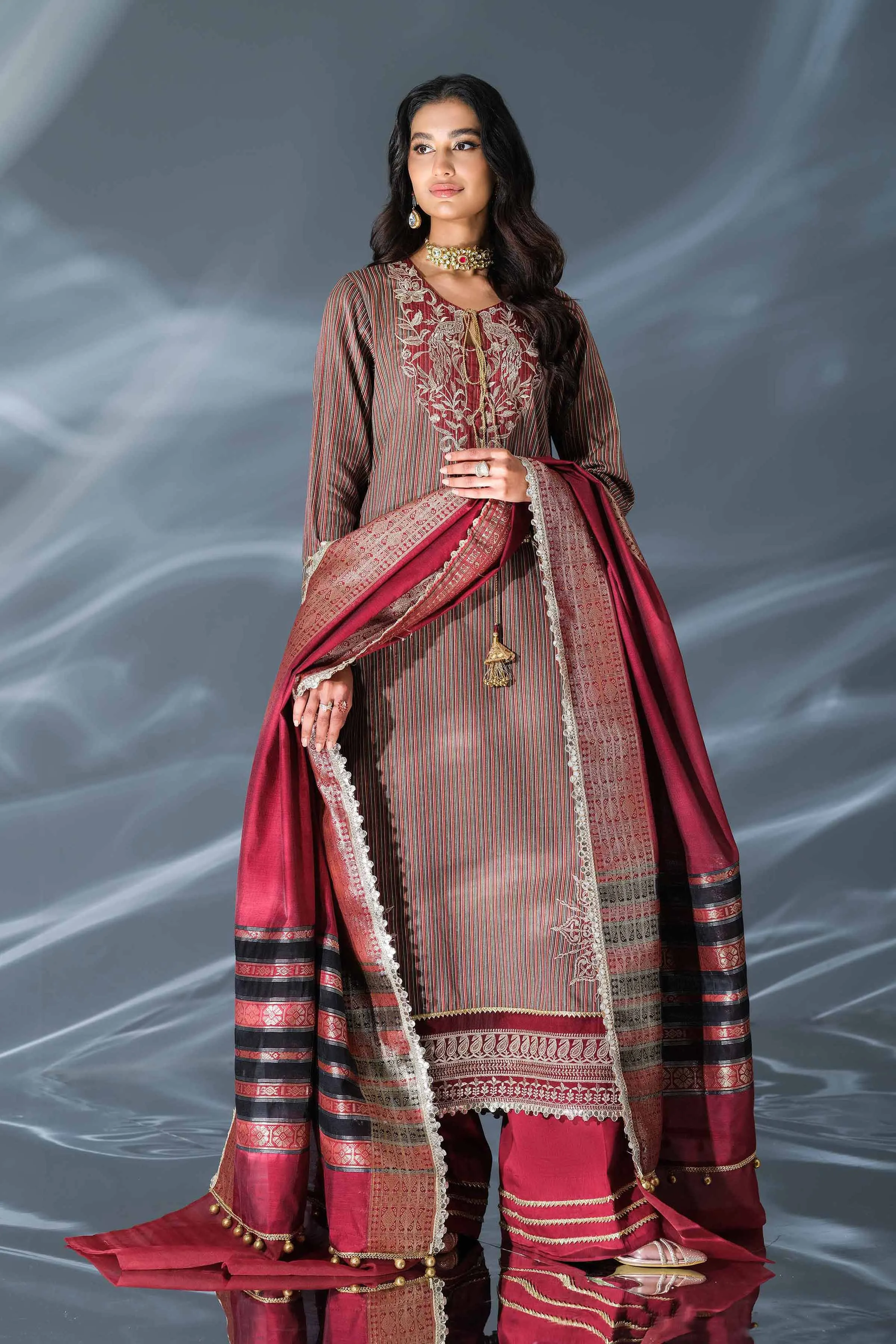 Nishat Festive Eid Embroidered Sateen Unstitched 3Pc Suit - 42401374