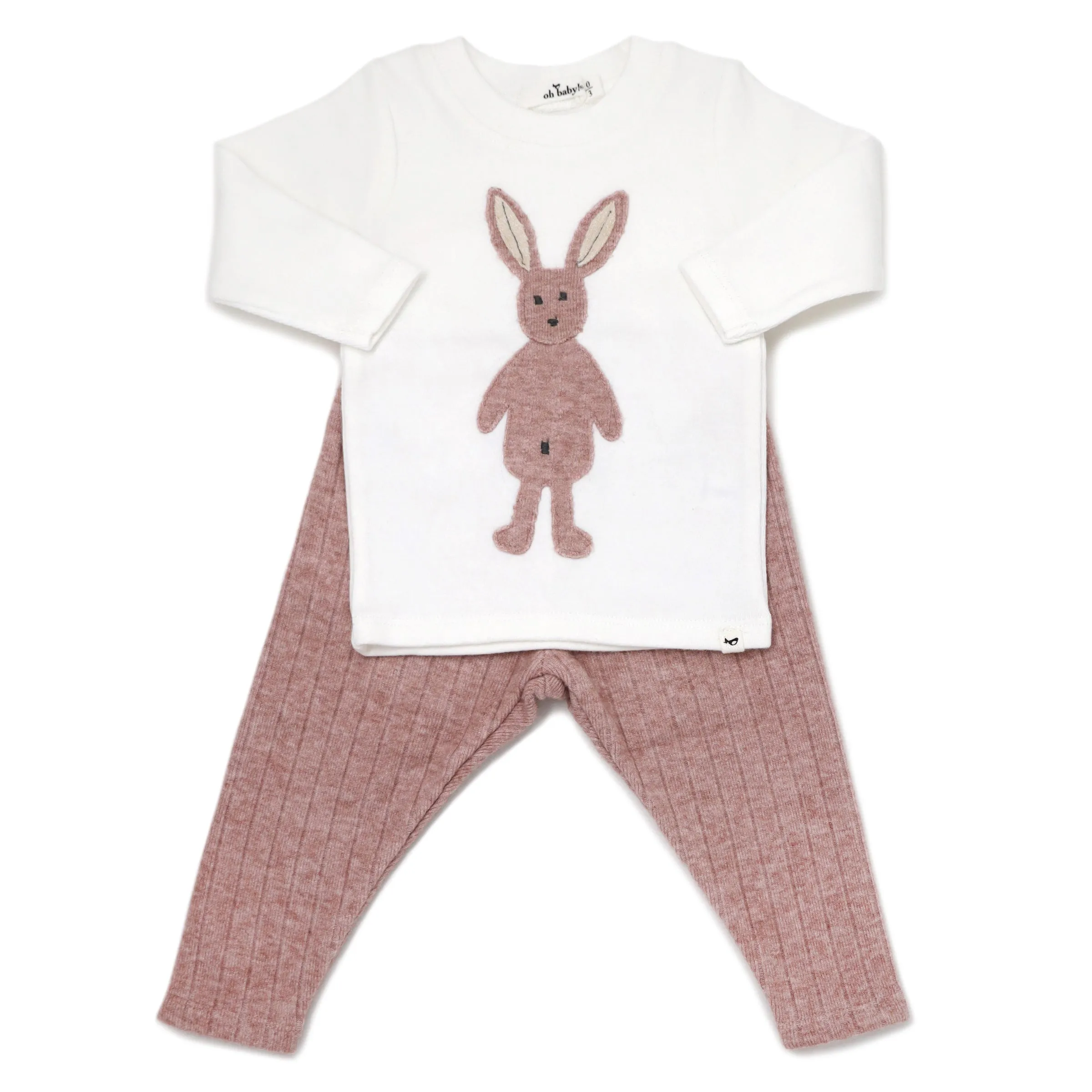 oh baby! Long Sleeve Two Piece Set -  Ragdoll Bunny Blush Ribbed Knit - Cream