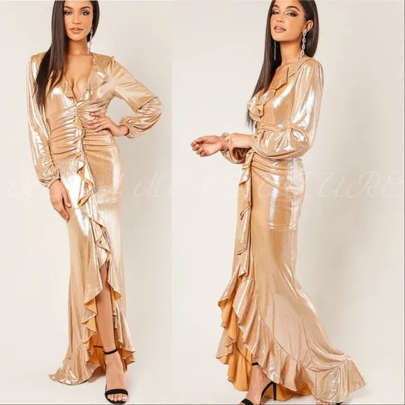 Ophelia Gold Metallic Maxi Dress