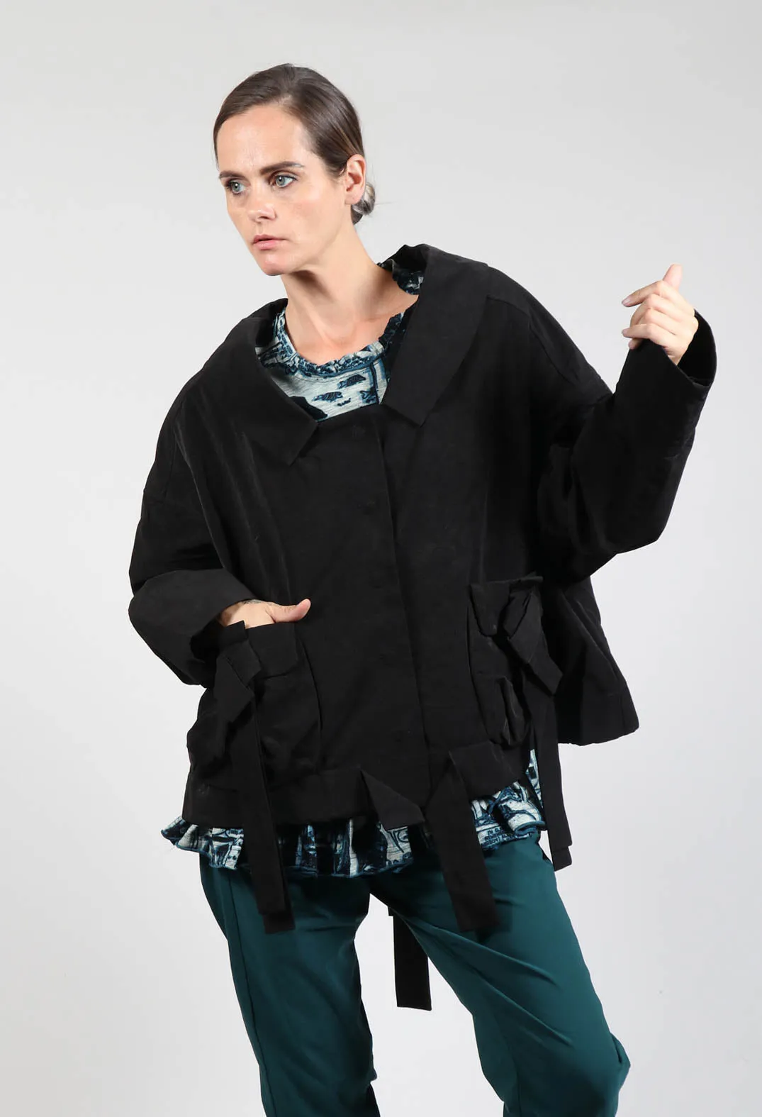 Oversized Jacket with Belt Detail in Black