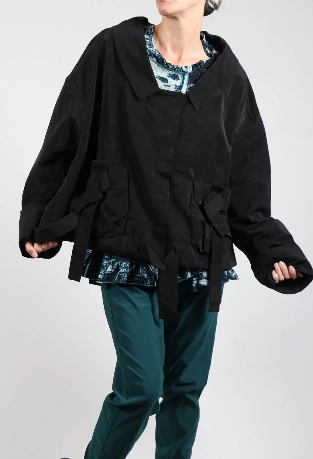 Oversized Jacket with Belt Detail in Black