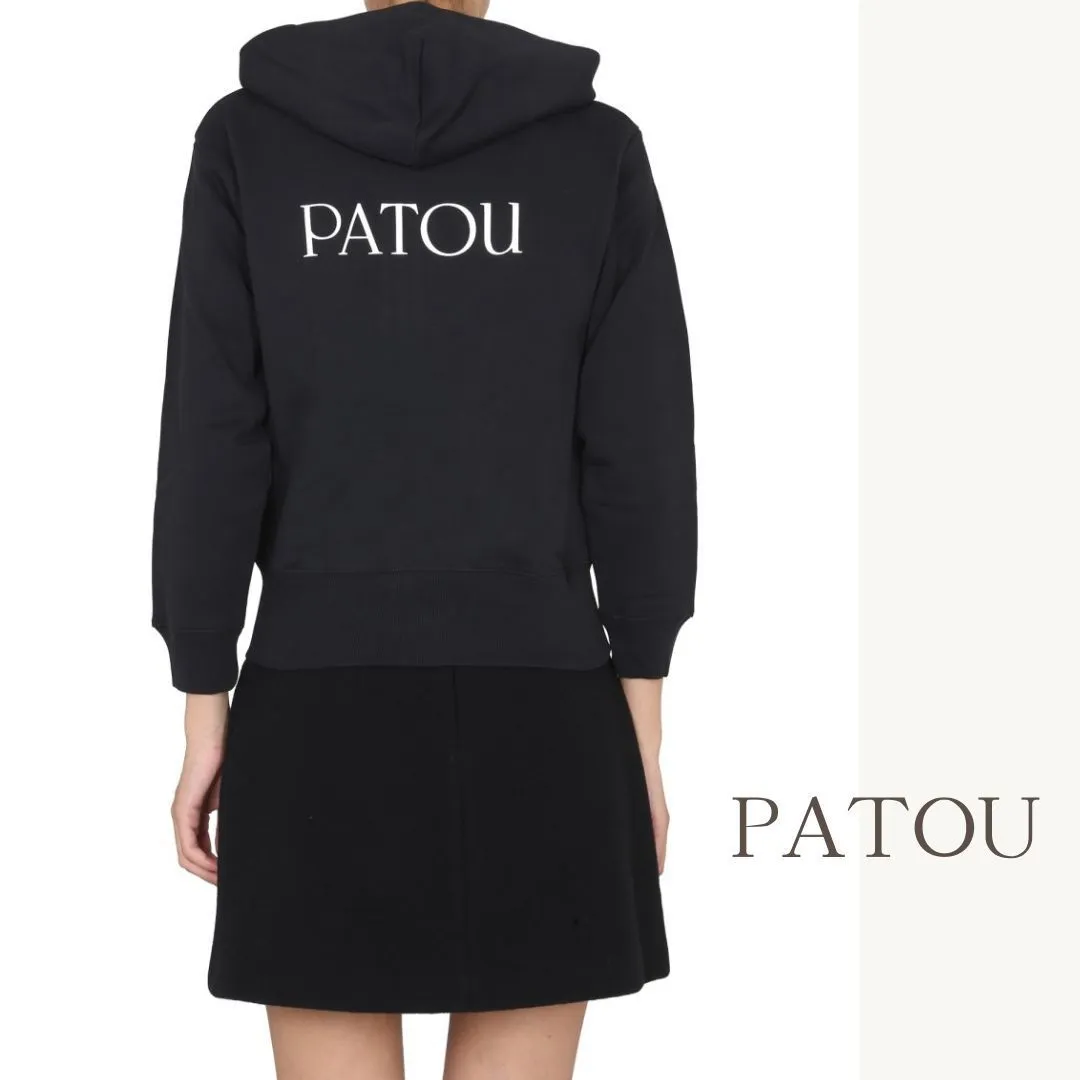 PATOU  |Long Sleeves Plain Cotton Logo Hoodies & Sweatshirts