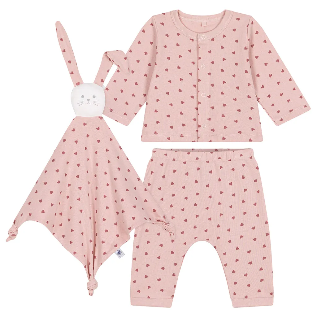 Petit Bateau Baby Three Piece Set Mini Hearts Saline Pink