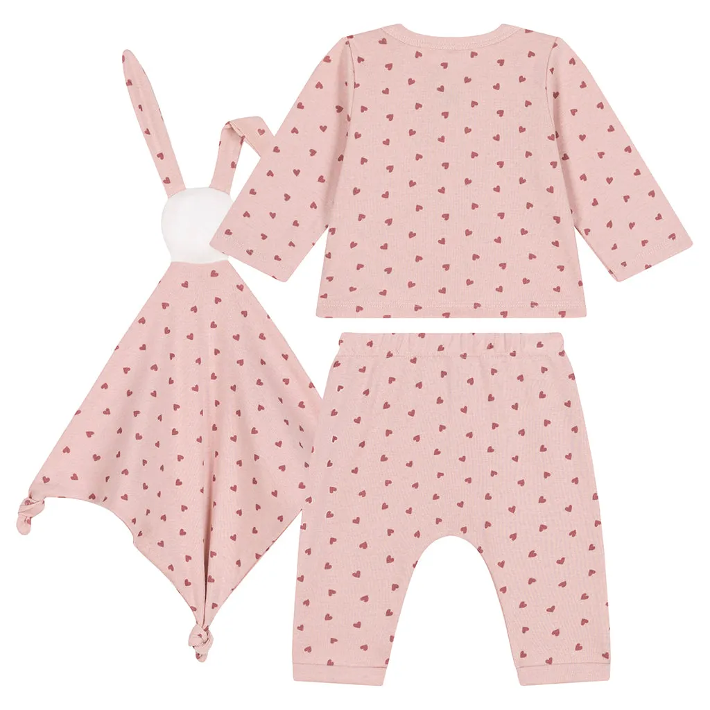 Petit Bateau Baby Three Piece Set Mini Hearts Saline Pink