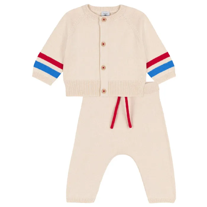 Petit Bateau Baby Two Piece Set Cream With Stripes