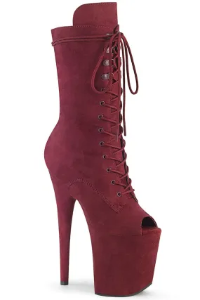 Pleaser USA Flamingo-1051FS Faux Suede 8inch Peep Toe Pleaser Boots - Burgundy