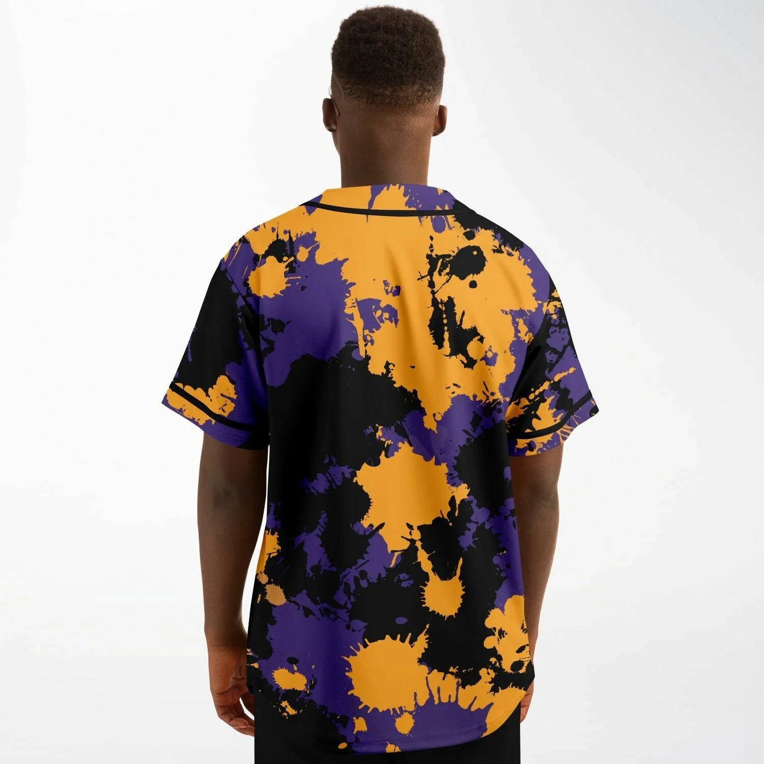 Purple Gold and Black Legends Paint Splatter Baseball Jersey