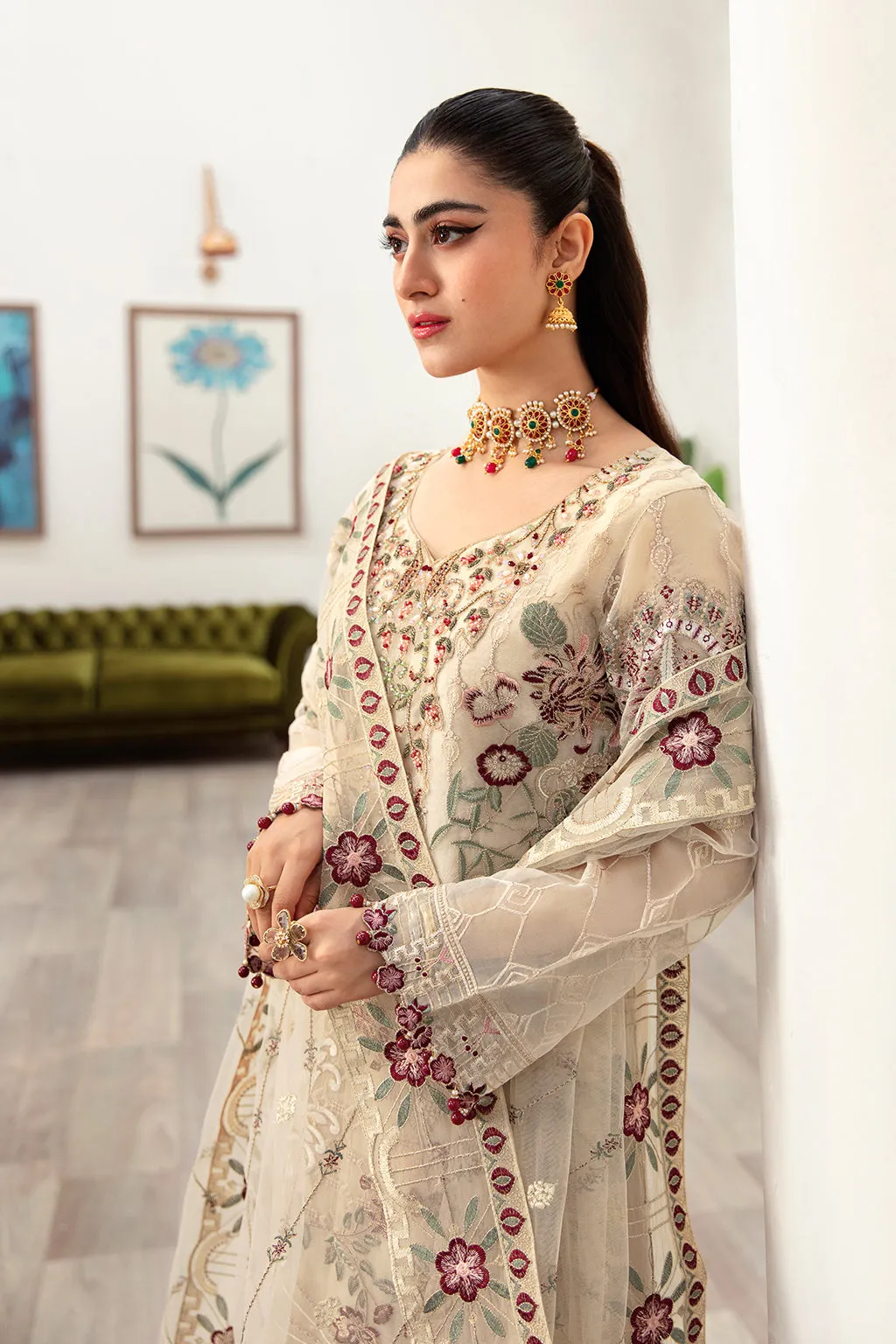 Ramsha Minhal Vol-10 Embroidered Organza Unstitched 3Pc Suit M-1004