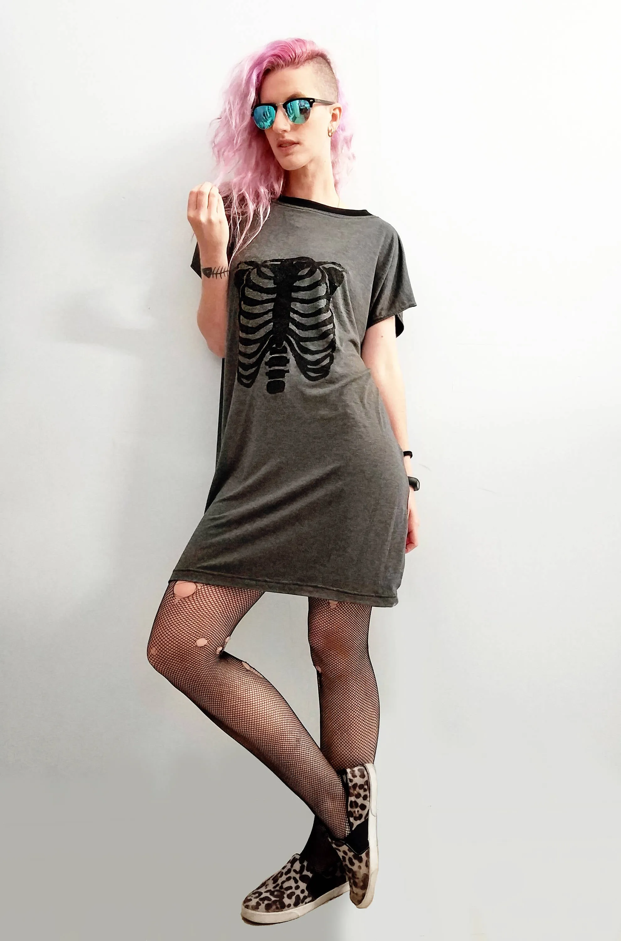 Ribcage print mini t shirt dress