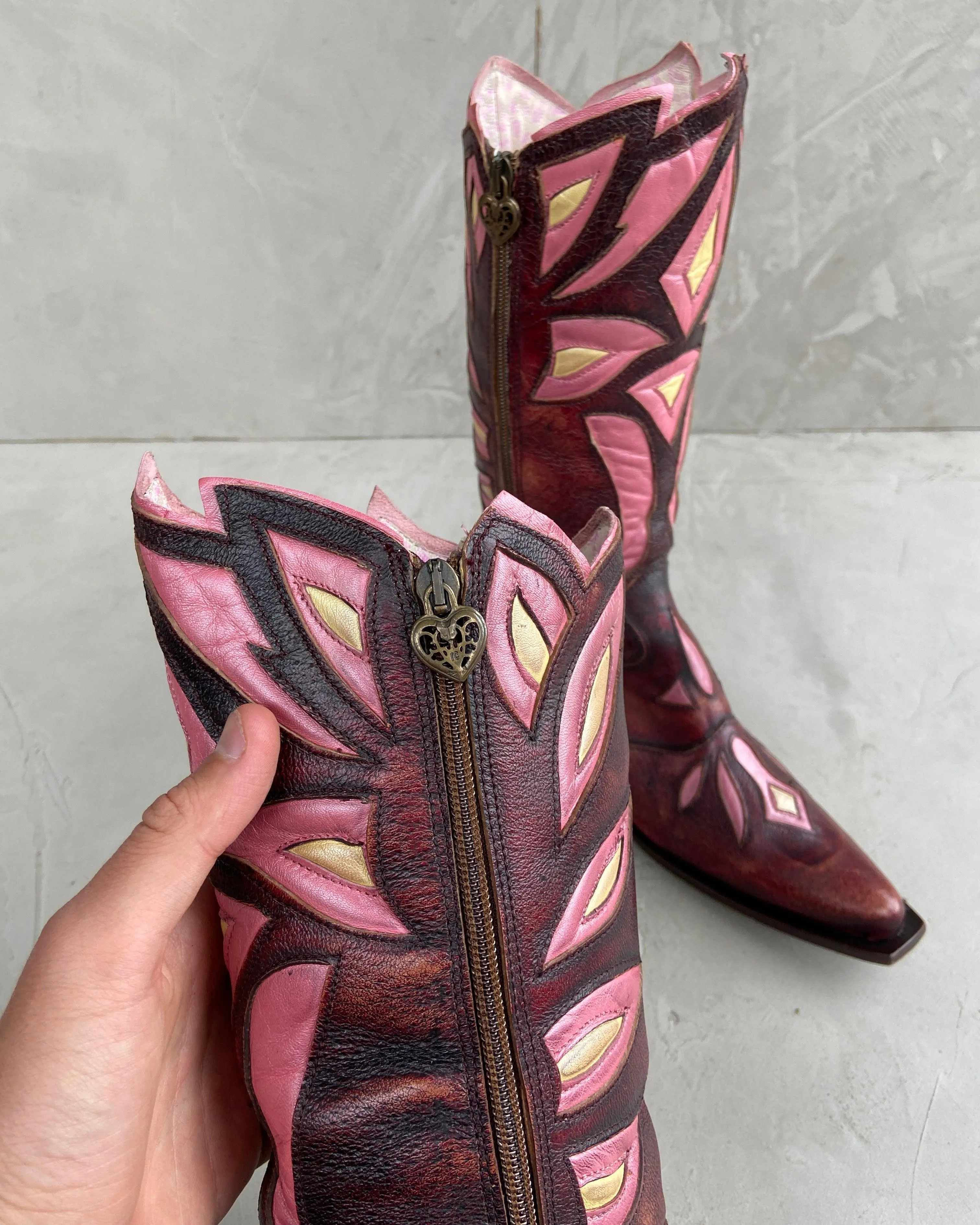 ROBERTO CAVALLI 00'S LEATHER COWBOY BOOTS - EU 39 / UK 6