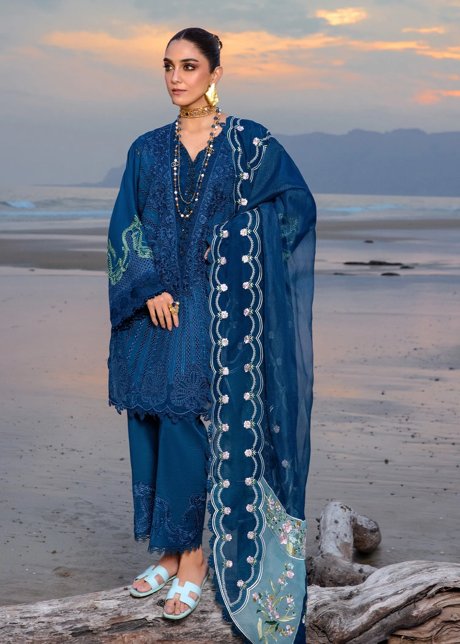 Saira Shakira Embroidered Lawn Unstitched 3Pc Suit D-02B Ulysses - Midnight