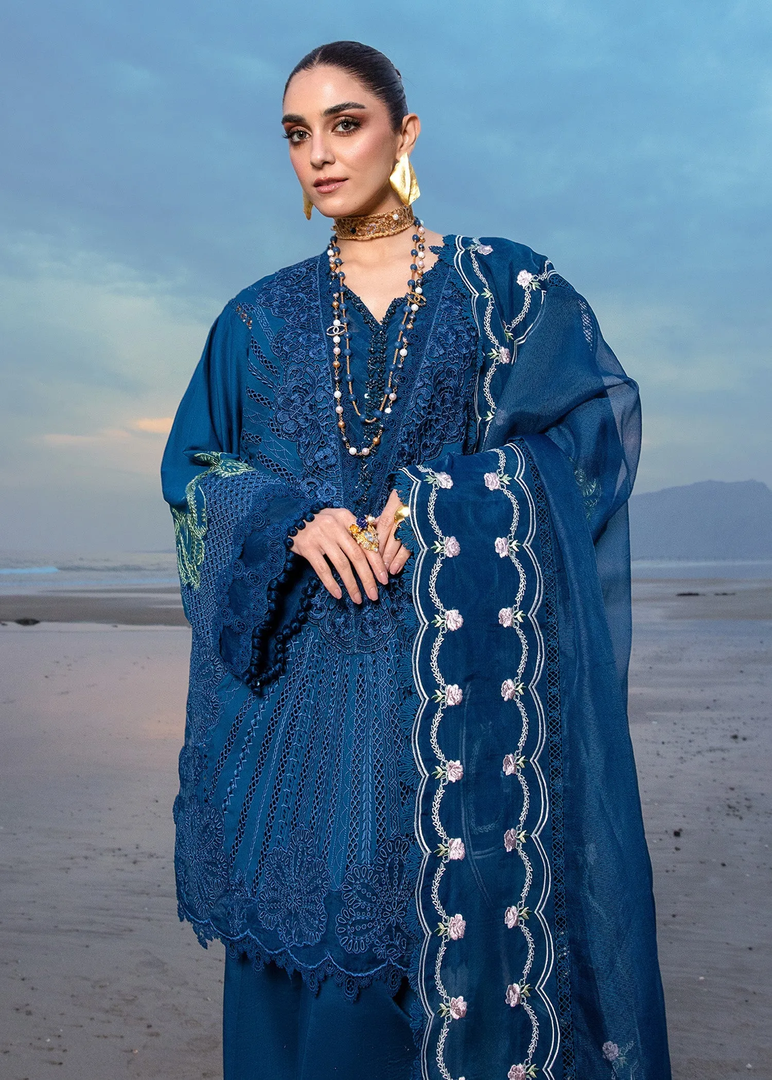 Saira Shakira Embroidered Lawn Unstitched 3Pc Suit D-02B Ulysses - Midnight