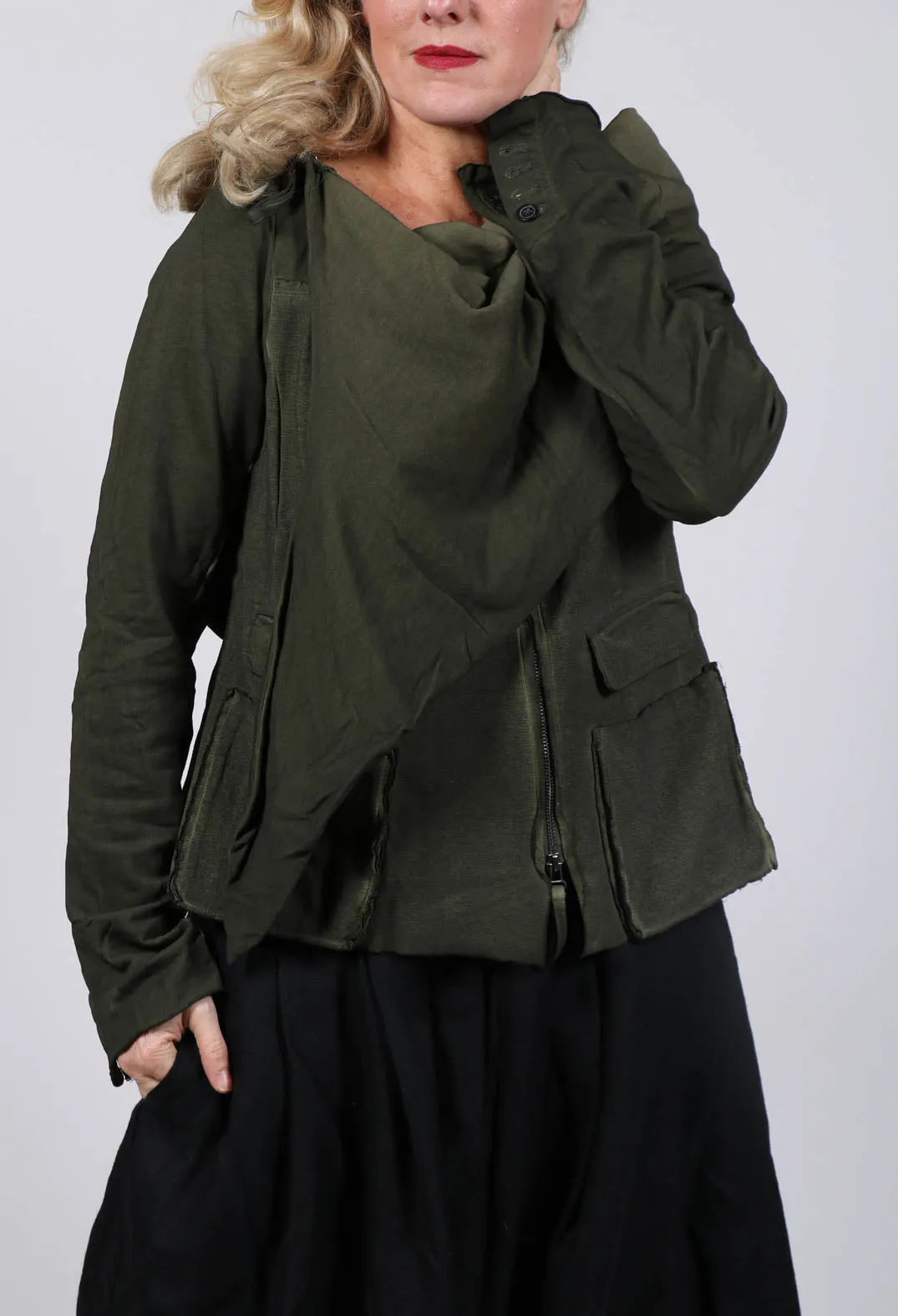 Scarf Neck Utility Jacket in Olive Cloud