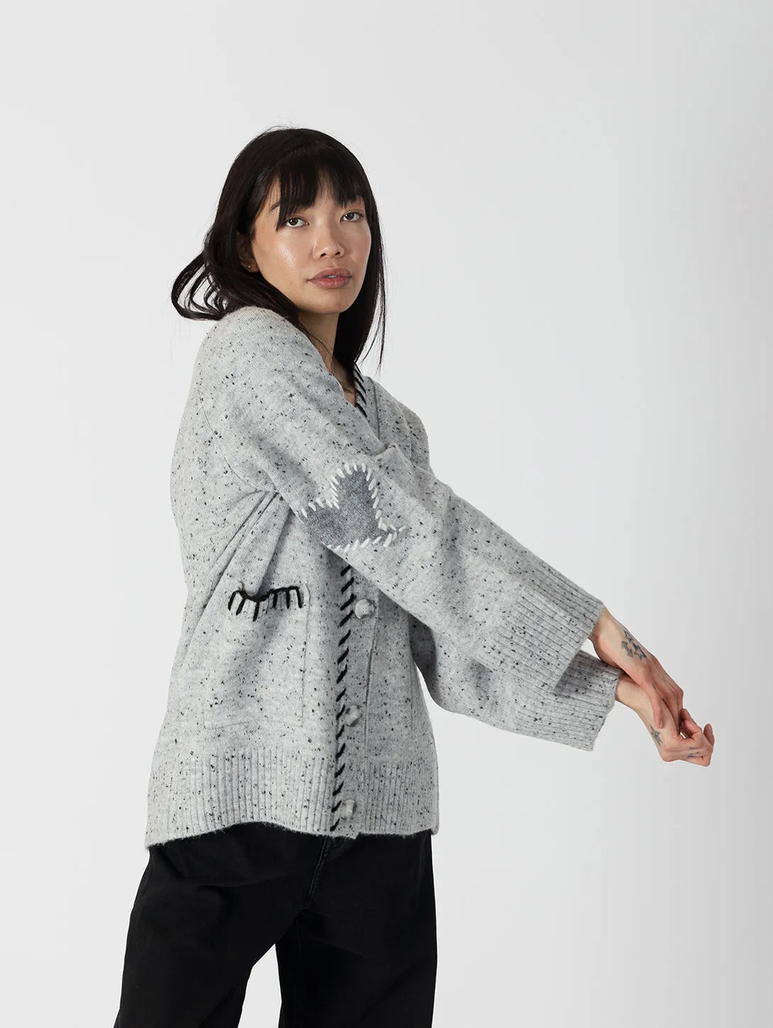 Shyla Cardigan - Light Grey Fleck