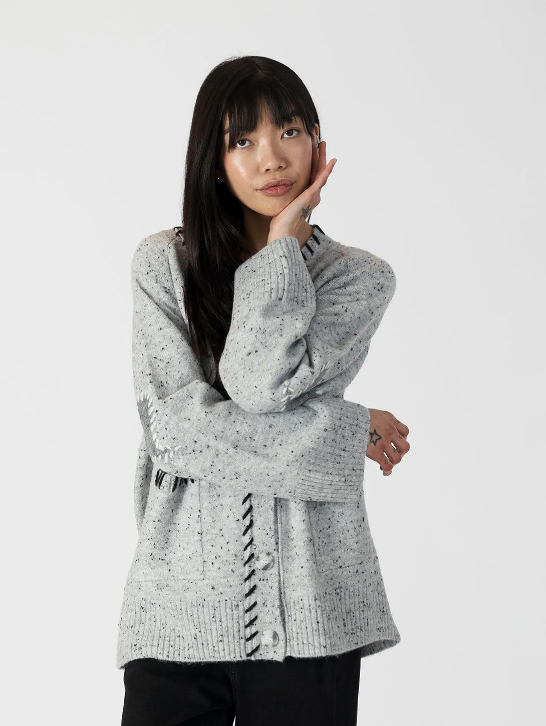 Shyla Cardigan - Light Grey Fleck