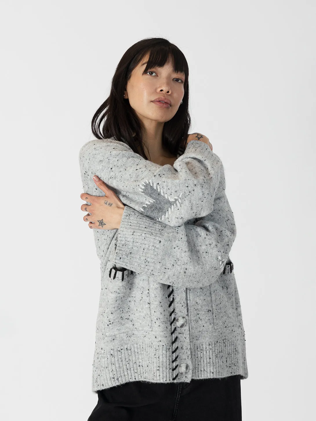 Shyla Cardigan - Light Grey Fleck