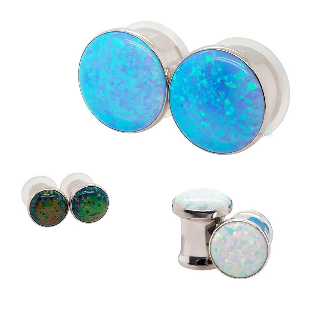 Single Gem Plugs ( Eyelets ) with Opal Cabochon - Hot Pink Opal