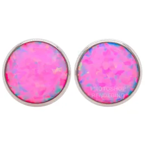 Single Gem Plugs ( Eyelets ) with Opal Cabochon - Hot Pink Opal