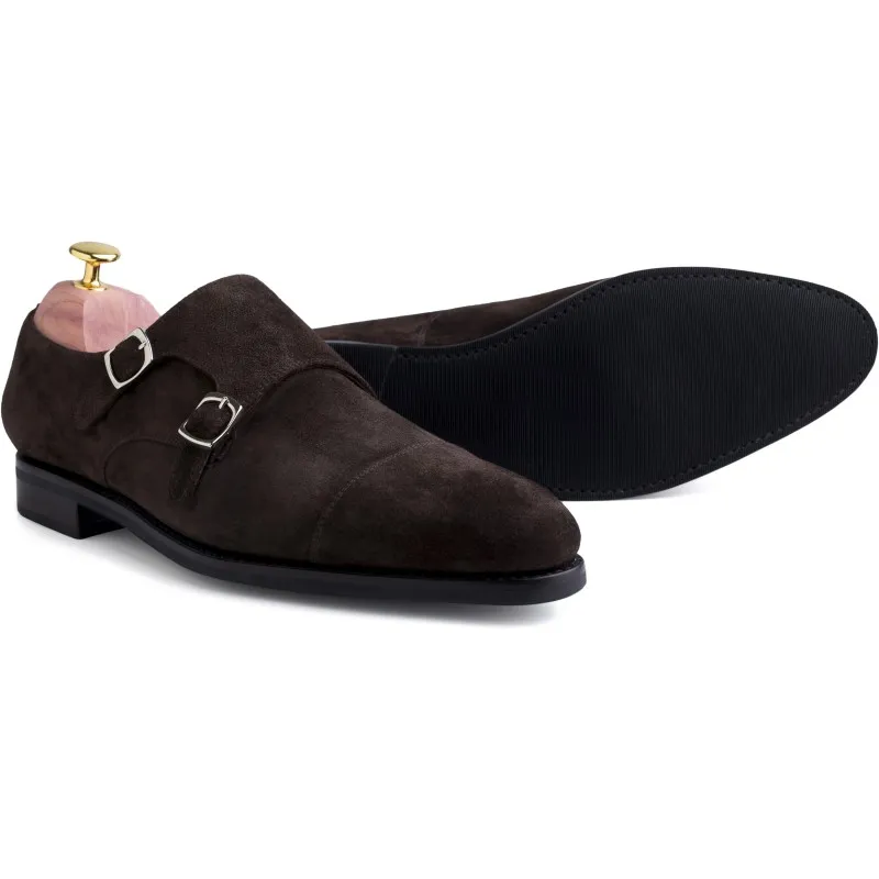 Skolyx dark brown suede double monk