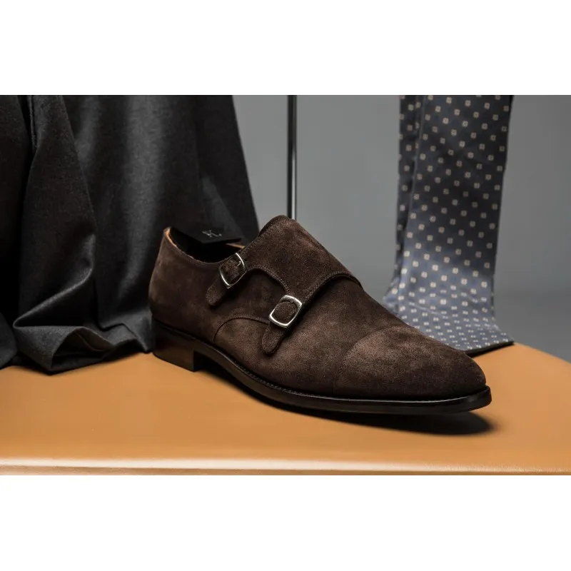 Skolyx dark brown suede double monk