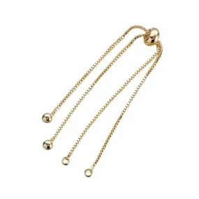 Slider Bracelets, Brass, Box Chain, Adjustable, Golden, 24cm