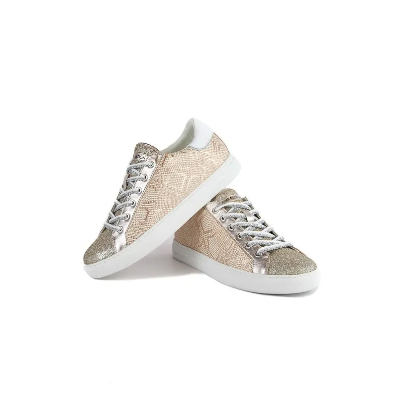 SNEAKER IN PELLE STAMPA RETTILE DETTAGLI LAMINATI, GOLD