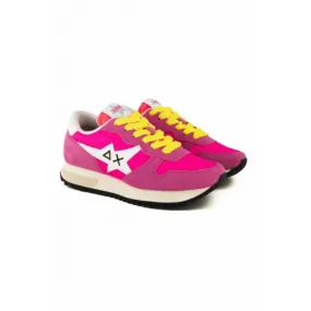 SNEAKERS DONNA IN PELLE E TESSUTO, FUXIA