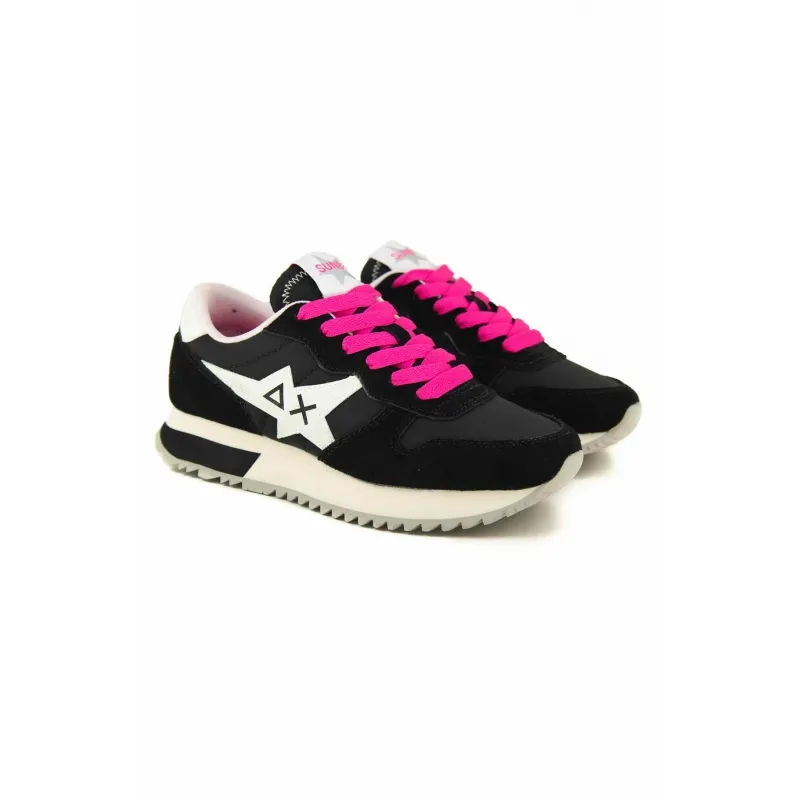 SNEAKERS DONNA IN PELLE E TESSUTO, NERO