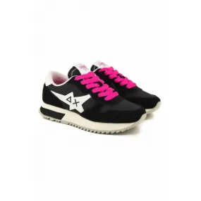 SNEAKERS DONNA IN PELLE E TESSUTO, NERO