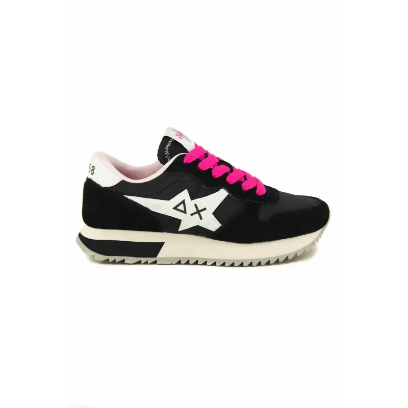 SNEAKERS DONNA IN PELLE E TESSUTO, NERO