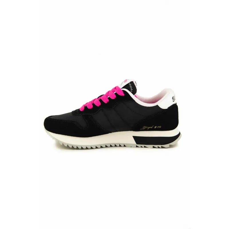 SNEAKERS DONNA IN PELLE E TESSUTO, NERO