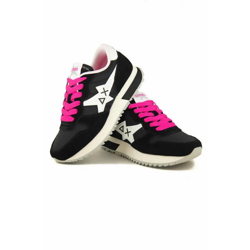 SNEAKERS DONNA IN PELLE E TESSUTO, NERO